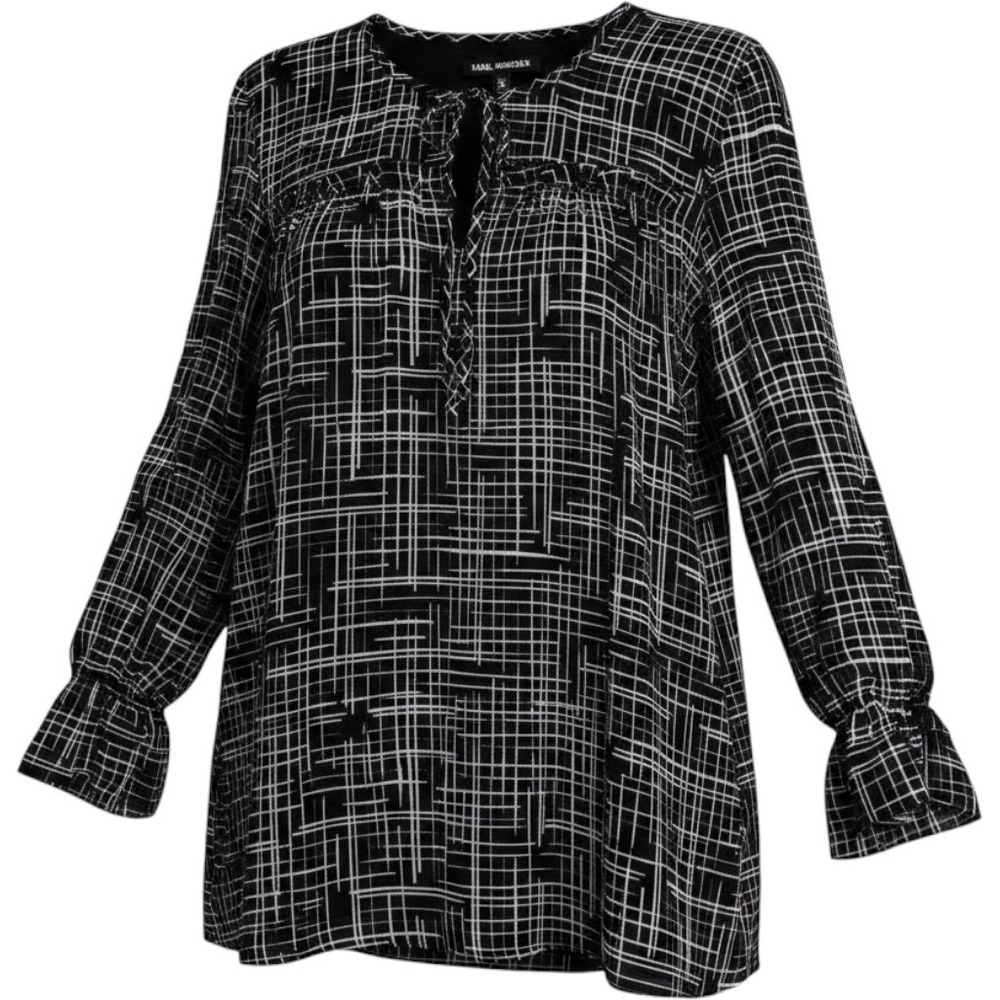 Karl Lagerfeld Paris Womens Black White Geometric Print Long Sleeve Top L